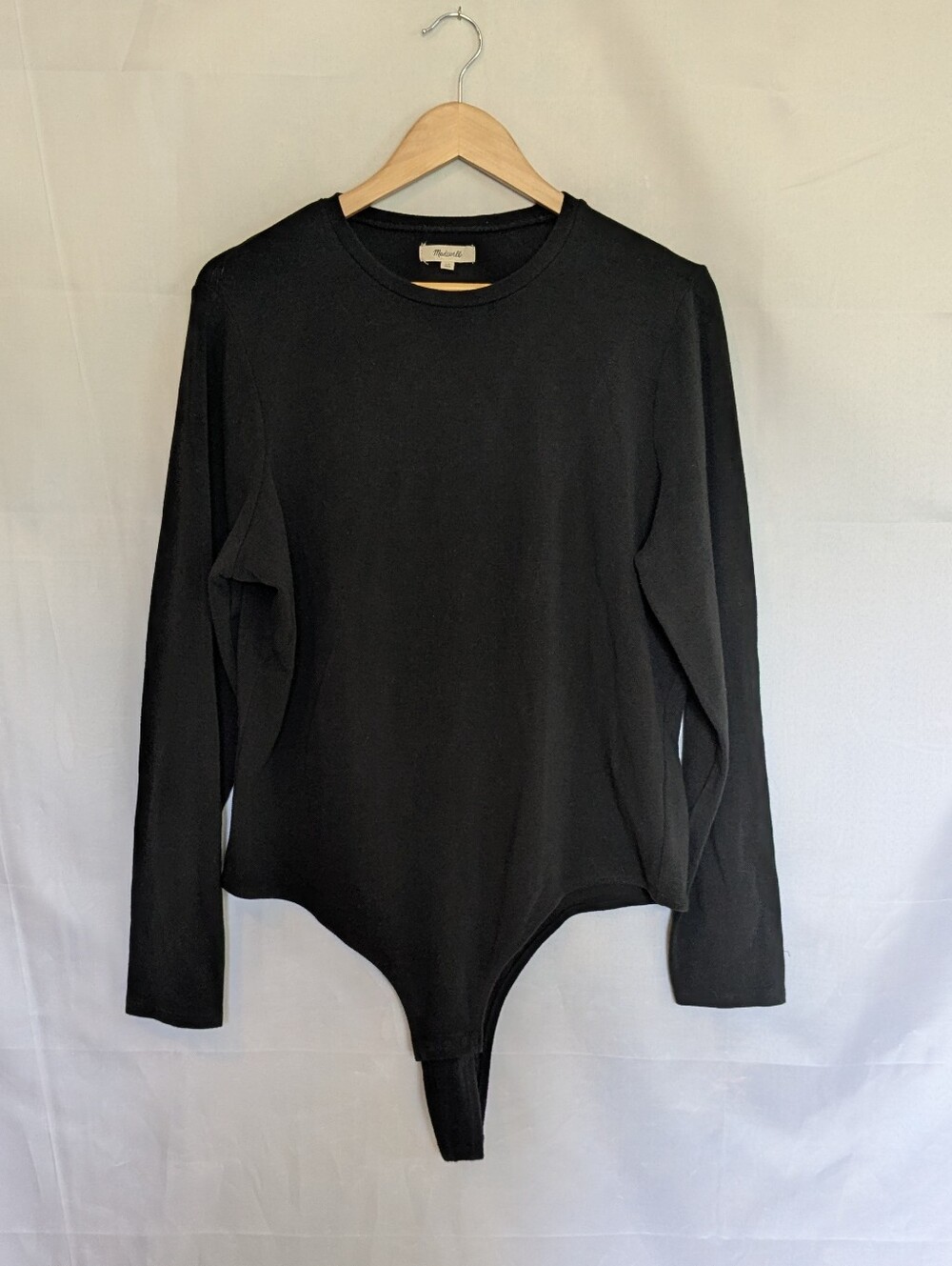 Madewell Fine Rib Stretch Cotton Jersey Crewneck Long Sleeve Thong Bodysuit 3X